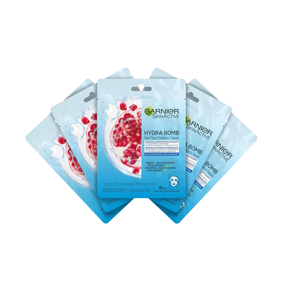Garnier SkinActive Hydra Bomb Mascarilla Granada Hidratante, pack de 5